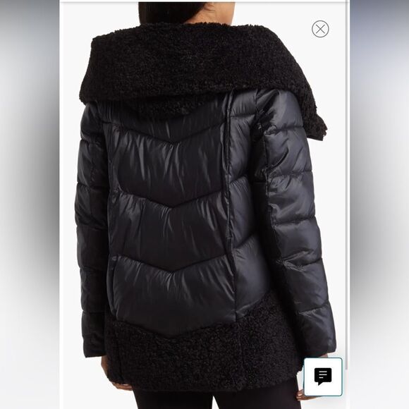 DONNA KARAN New York Faux Shearling Trim Puffer Jacket - Picture 2 of 3